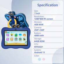 BDF 兒童電子學習平板玩具 7 吋平板 4GB RAM + 64GB ROM 4 核心 1.3GHz Android 13 1280x800 HD 解析度 IPS 螢幕 2MP+5MP 相機 4000mAh 大電池 支援 WiFi、家長控制、教育、遊戲 ABS 塑料 + 矽膠材質（包含：包裝盒 / 數據線 / 使用說明書 / OTG / SIM 卡退卡針） - 彩色 - 查看 11