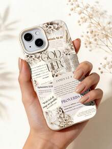 Leather Fashion Phone Cases Slogan Elements 1pc Bible Floral Graphic & Slogan Soft Phone Case Full Coverage Leather Texture Compatible With IPhone 11/12/13/14/15/16/17 Pro Max Spring - Multicolor - View 3
