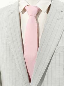 1pc Men's Light Pink Fine Striped Textured Slim Necktie, Suitable For Weddings, Casual, School, Parties, Dates And Other Occasions - Pink - View 1