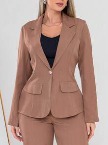 Elegant Twill Jacket And Trouser Set C3035 - Mocha Brown - View 5