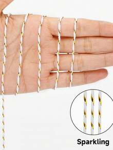 金色麻绳 - 1卷 棉质烘焙绳 金白色金属圣诞假日绳 适用于礼品包装、工艺品制作、烘焙、节日装饰 - 白金 - 查看 2