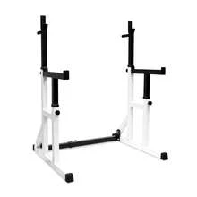 RAVIAN Adjustable Squat Rack & Bench Press Stand – Heavy-Duty Home Gym Power Rack With Spotter Arms, Dip Bars & Weight Plate Storage, Multi-Position Barbell Rack - White+Black - View 9