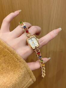 1件复古奢华金/银女士手镯腕表，时尚简约优雅石英表，适合日常佩戴，生日礼物 - 金色 - 查看 5