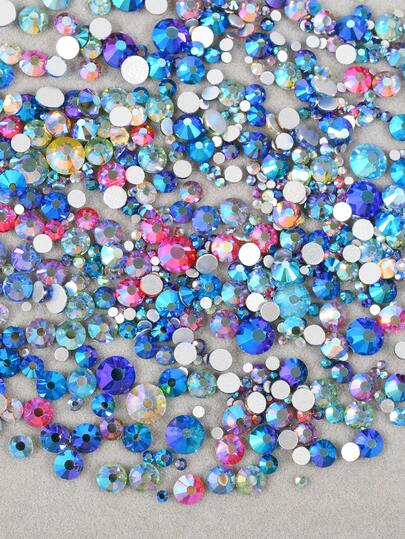 1440pcs/Pack, High Quality Mixed Size SS3-SS30 Flat Back Glass Rhinestones, Random Colorful AB Glass Rhinestones With Silver Base, For Clothing Accessories