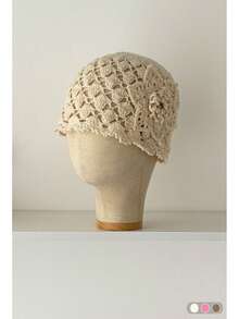 1pc Openwork Knit Beanie, New Vintage Artistic Hollow-Out Baggy Hat, Versatile Fashion Slouchy Cap For Summer, Handmade Crochet Hollow Knitted Hat, One Size Fits Big Heads,Beach,Vacation,Holiday,Travel - Large Diamond-shaped Flowers - View 10