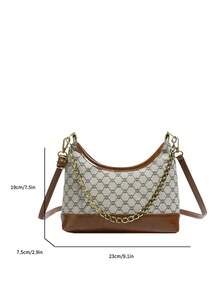 Luxury Retro Printed Commuter Chain Shoulder Bag, New Hobo Crossbody Bag For Women, Ample Capacity For Daily Commute And Shopping - Khaki - View 8