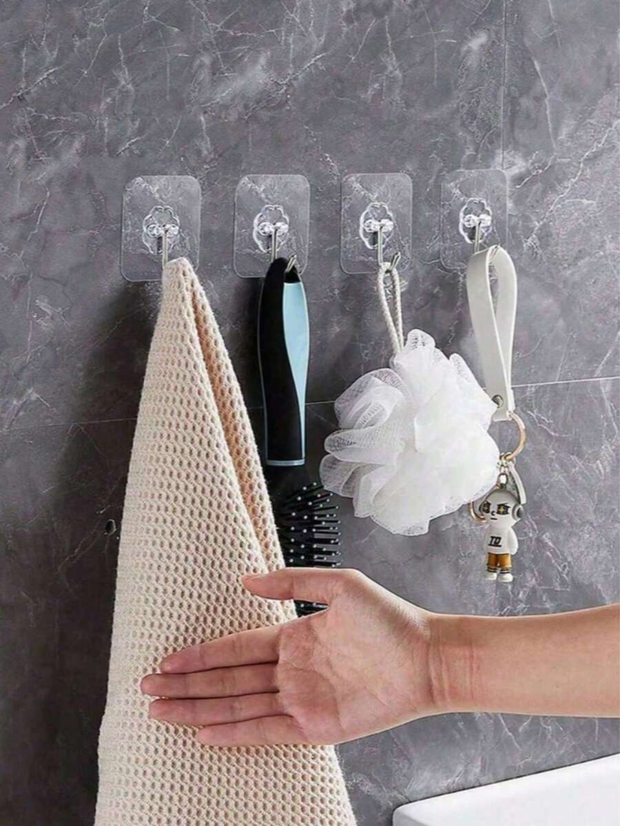 100pcs Heavy Duty Self-Adhesive Hooks, Waterproof And Oil-Proof Transparent Seamless Hooks, Suitable For Bathroom And Kitchen, Practical Hooks, Multi-Functional Hooks - Transparent - View 1