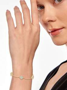 XUJIA 1pc 925 Sterling Silver Four-Leaf Clover Women's Fashion Bracelet, 3mm*20pcs Round Moissanite Lucky Pendant, Sweet Valentine's Day Gift For Girlfriend/Wife - Yellow Gold - View 3