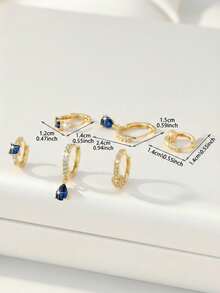 Hihho 三件套铜镶嵌锆石耳环，简约气质，高端质感，多元素耳扣，耳环，时尚百搭的女士耳环套装，适合作为母亲节礼物 - 彩色 - 查看 6