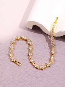 1pc Fashionable Minimalist Unique Personalized Full Diamond Cross Flower Gold Chain Bracelet, Suitable For Men's Daily Wear, Festivals And Parties - Multicolor - View 4