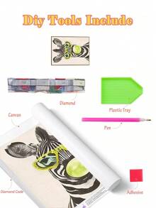 5D钻石画套装 - 时尚酷炫的斑马戴着黄色太阳镜吹着绿色泡泡糖，高对比度的黑白条纹图案，亮黄色粗框太阳镜，鲜亮的绿色泡泡糖点缀，手工装饰画，5D钻石马赛克艺术，DIY墙饰，趣味手工活动，送给朋友的最佳礼物 - 無框 - 查看 3