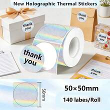 1 Roll 5cm Round Holographic Thermal Paper, Suitable For DIY, Name Labels, Gift Packaging, Compatible With M200/M210/M110/P50/P80/P1/P2 Label Printers - 1Roll - View 2