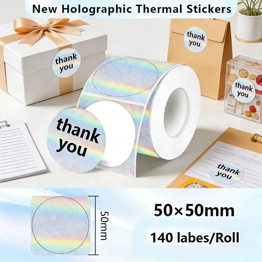1 Roll 5cm Round Holographic Thermal Paper, Suitable For DIY, Name Labels, Gift Packaging, Compatible With M200/M210/M110/P50/P80/P1/P2 Label Printers