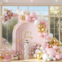 91 Pieces Spring Rural Style Balloon Arch Set, Including Macaroon Pink, White, Bobo Balloons, And Metallic Gold Latex Balloons. Suitable For Valentine's Day, Mother's Day, Wedding Day, Engagement Day, Spring Celebration, Baby Banquet Day, First Birthday, Graduation Seasont. - View 2