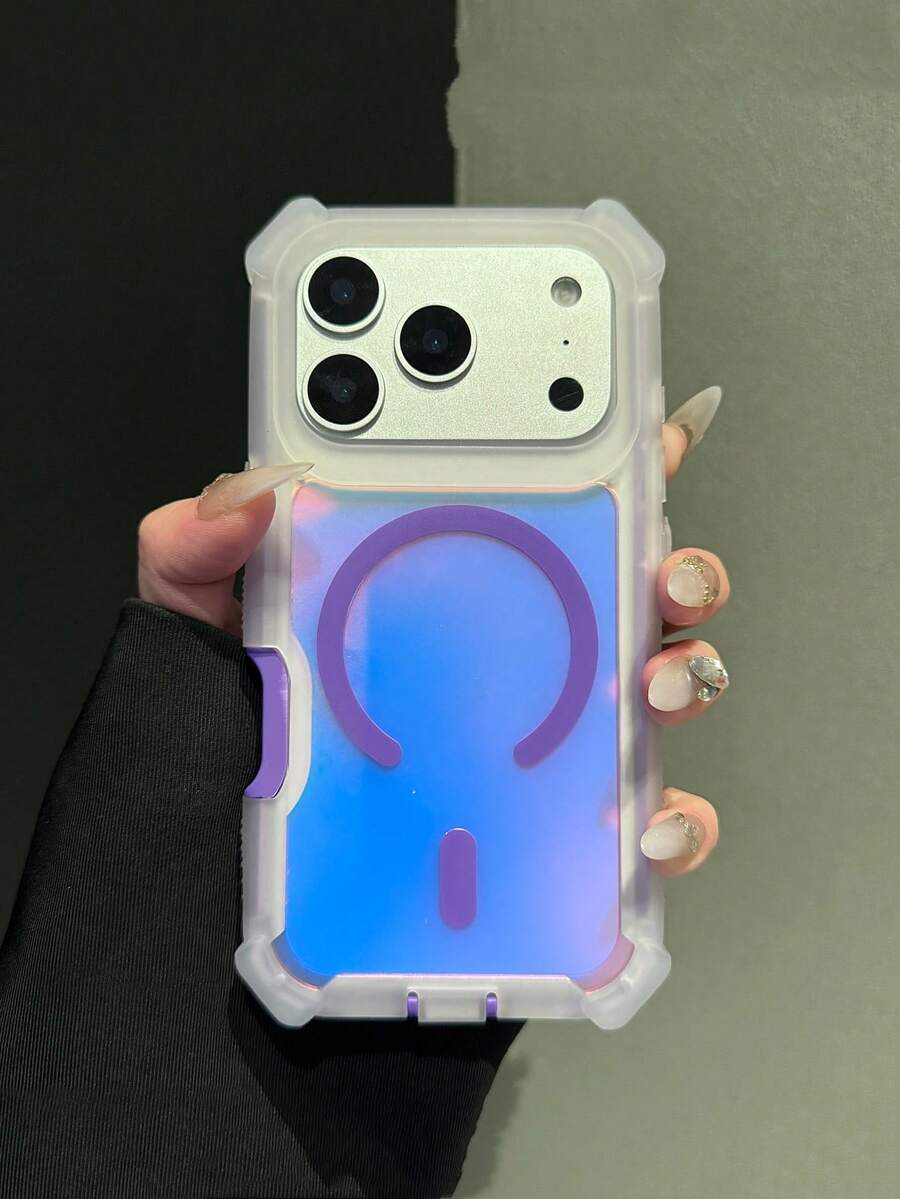 适用于 17 Air 16 15 14 13 Pro Max Plus 的 1 件装变色激光炫彩磁吸手机壳，支持无线充电，防震保护套