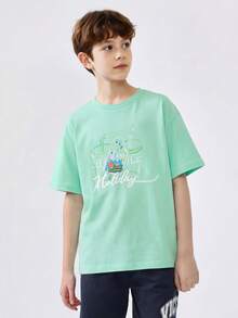 Balabala Children's Graphic T-Shirt, Short Sleeve Top For Boys And Girls, Summer - Mint Green - View 4