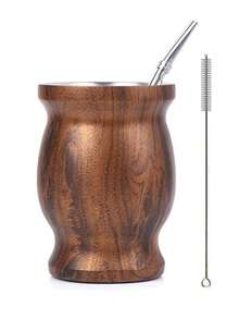 304不锈钢马黛茶杯，阿根廷葫芦形大肚真空保温杯，带刷子、吸管、勺子，三件套 - 卡其色 - 查看 10