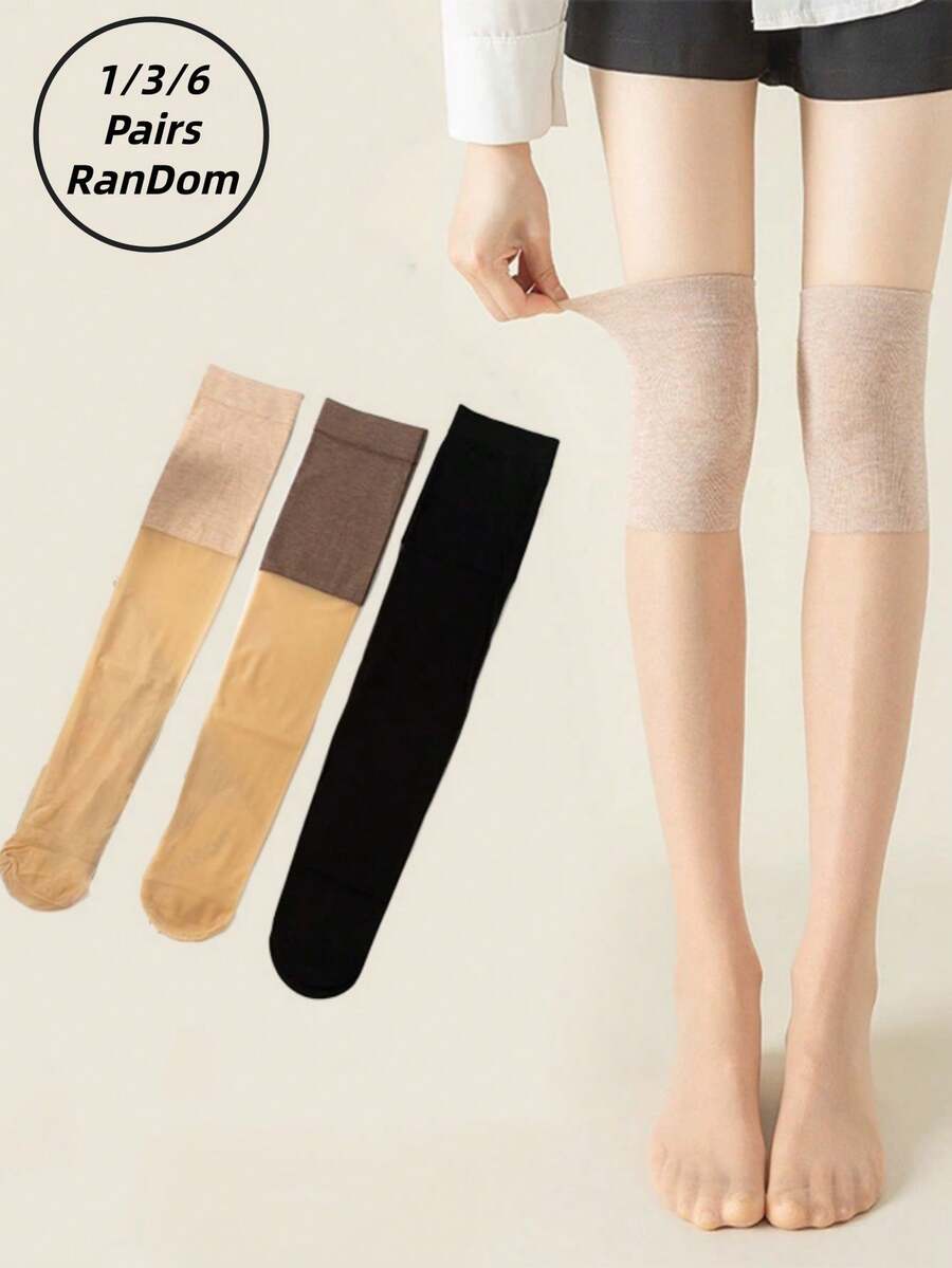 1/3/6双装女士袜子，随机春夏拼接过膝防勾丝防滑透气袜 - 彩色 - 查看 1