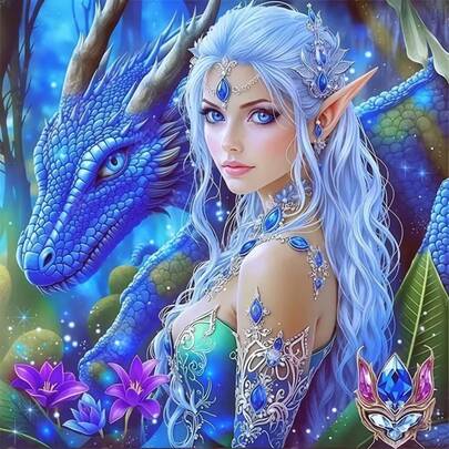 1pc [30*30cm/11.8*11.8in][40*40cm/15.7*15.7in]5D Acrylic Diamond Painting Kit, Girl And Dragon Pattern, Suitable For Adult Beginners DIY Mosaic Diamond Art, Full Drill Handmade DIY Diamond Painting, Applicable For Living Room, Bedroom, Office Wall Decor Painting, Surprise Art Home Decor Gift For Family And Friends