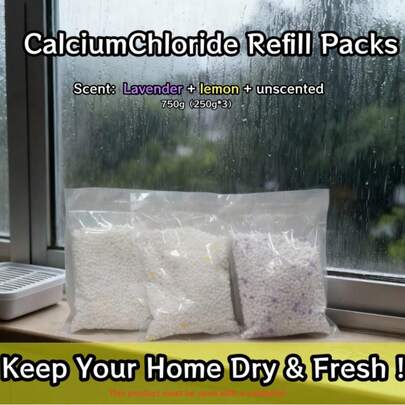 氯化钙除湿剂补充装 250克 x 3包，超强吸湿剂，适用于衣柜、鞋柜和浴室，防霉除臭