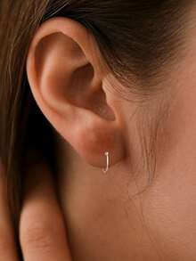 1pc 925 Sterling Silver Plated Earrings Set - Earrings, Eyebrow Rings, Cartilage Hoops, Small Circular Earrings. 925 Pure Silver Earrings With Anti-Allergy Function - Single - View 3