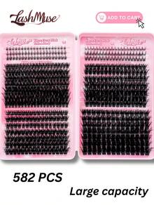 1164PCS/582PCS Lash Cluster Set, Individual Cluster Lashes, D Curl Effect DIY False Lashes, 80D100D120D150D Mixed Density, Includes Eyelash Glue, Tweezers, Remover, For Christmas, Halloween, Party, Daily Wear, Festive Glam Beauty,Individual Eyelashes - 粉色 - 查看 14