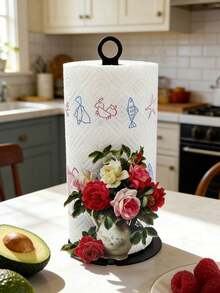 Elegant Rose Pattern Napkin Holder - Essential For Weddings, Parties And Banquets | Decorative Kitchen Storage Rack With Hanging Ring, Sturdy Base, Ideal For Holiday Events And Daily Kitchen Decor - Multicolor - View 2
