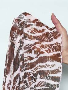 wohenmeili Conjunto de traje de baño con falda de cobertura con estampado de leopardo para mujeres, para vacaciones de verano en la playa - Fondo blanco con patrones marrones - Ver 4