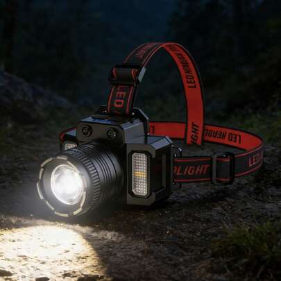 1Pc Super Bright LED Sensor Headlamp USB C Rechargeable Headlight Led Head Torch With Built-In Battery Camping Fishing Hunting Lantern Portable Work Emergency Lights