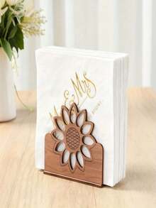 1 pezzo Portaposate in legno a forma di girasole con un design rustico affascinante, organizzatore perfetto per scatola di fazzoletti per il bancone della cucina, decorazione per il tavolo da pranzo, soluzione di archiviazione domestica per tovaglioli, carta e menu, elegante dispenser di tovaglioli per la casa - Multicolore - Visualizzare 1