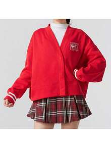 Nike 女士针织开衫，带抓绒内衬，保暖外套，休闲运动外衣 - 紅色 - 查看 3