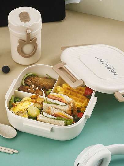 1 szt. Przenośny, 3-komorowy lunchbox, szczelny pojemnik do przechowywania żywności, odpowiedni do pracy, szkoły i podróży, na piknik, lunchbox, kubek na sałatkę, zestaw izolacyjny. Lunchboxy z przegródkami, artykuły szkolne, pracownicy biurowi, przybory do użytku na zewnątrz, przechowywanie i organizacja w kuchni, akcesoria kuchenne