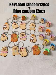 12pcs Cartoon Capybara Silicone Keychains, Suitable For Children's Birthday Party, School Rewards, Piñata Filler, Gift Bags - Multicolor - View 10