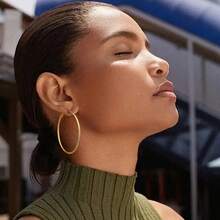 4 Pairs Hoop Earring Set Stainless Steel Hoop Earring For Women Jewelry Gold/Silver Jewelry Gift (30mm,40mm,50mm,60mm) Women's Simple Versatile Large Circle Earrings - Multicolor - View 7