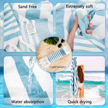 1pc/2pcs Set Turkish Beach Towel - 39"X 71"/99 X 180 Cm Extra Large Sand-Proof Quick Dry Compact Cotton Beach Towel, Suitable For Beach, Bathroom, Swimming Pool, Travel, Yoga, Camping - Blue - View 3
