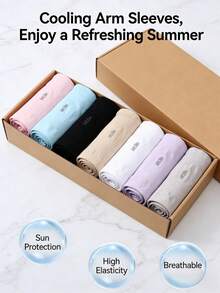7双/盒夏季冰丝袖套，男女通用防紫外线透气保暖袖套，多功能舒适骑行袖套 - 彩色 - 查看 1