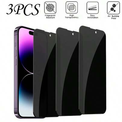 3pcs Anti-Peeping Tempered Glass Screen Protector Compatible With IPhone 11, 12, 13, 14, 15, 16, 17 Series