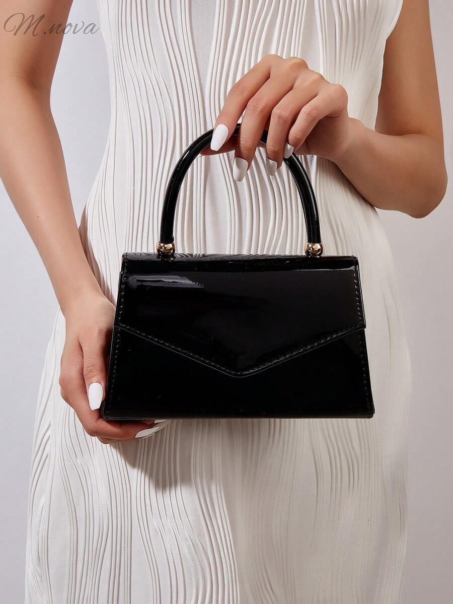 Fashionable Solid Color Mirror Handbag, Elegant Ladies' Business Bag, Suitable For Party Girls, College Students, Brides, Can Be Matched With Party Dresses, Wedding Gowns, Evening Gowns, Tight Skirts, Ideal For Weddings, Gatherings, Banquets, Parties, Balls, And The Best Gift For Women, Also A Great Choice For New Year. , Valentines Gifts - Black - View 1