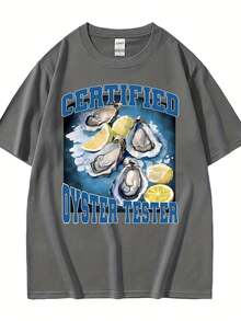 Camiseta de algodón de 180g, estilo veraniego nuevo con divertido estampado de mariscos y ostras, de manga corta, estilo casual, para el día a día, salidas informales, uso en casa y paseos al aire libre. Sencilla y sin restricciones, estilo moderno y de nicho, la primera opción para parejas. - Negro - Ver 8