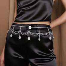 1pc Metal Bohemian Vintage Coin Waist Chain For Women, Adjustable Dress Waist Belt With Butterfly And Flower Tassels, Suitable For Daily Wear,Vacation - X514-1古銀錢幣 - 查看 13