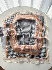 1pc 70cm Leopard Print Faux Silk Scarf, Fashion Versatile Headscarf Accessory For Women - Off White - View 3