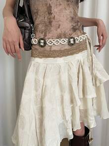 1pc Women's Beige Polyester Material Unique Copper Coin Fashionable Waist Rope - Beige - View 3