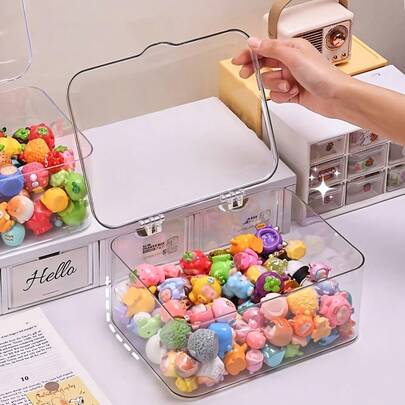 1pc Collectibles Storage Box With Flip Top Lid, Dustproof & Moisture-Proof Case For Desk, Stackable Collectible Figurines Organizer, Desktop Decor & Storage, Ideal For Craft, Collectibles, Small Toys, Desk & Drawer Organization