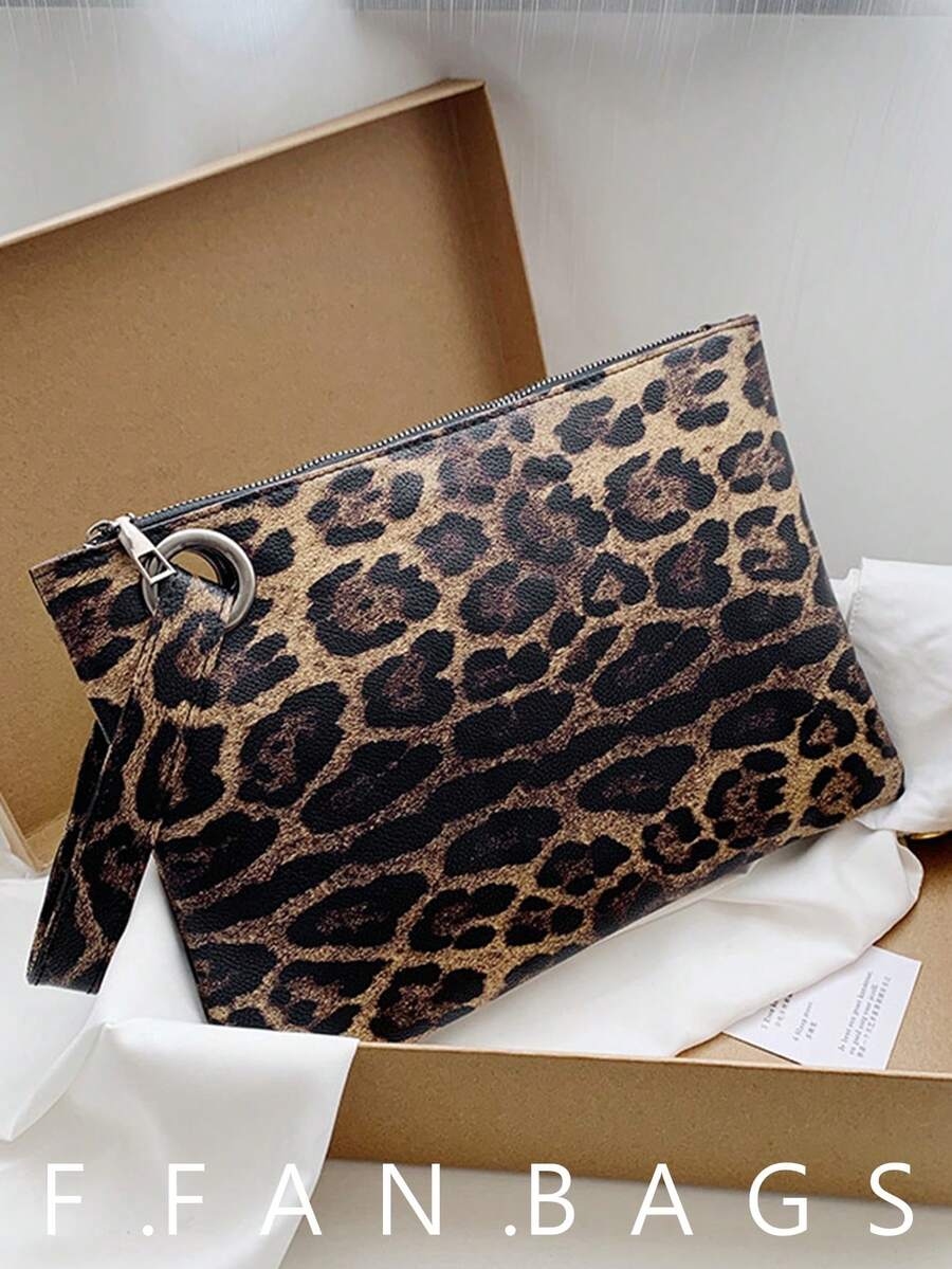 Women's Leopard Print Envelope Clutch Bag, Fashionable Casual Handbag, Versatile - Multicolor - View 1