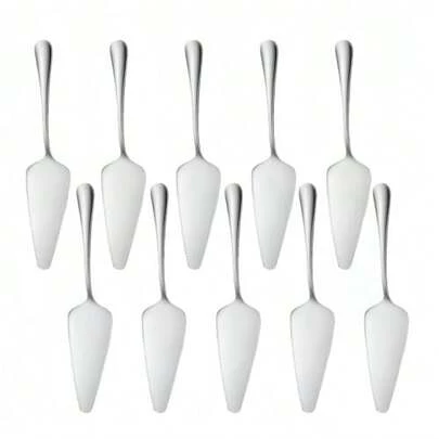 Stainless Steel Cake Server Pack Of 10 Pie Holder Transfer Triangular Spade Spatula Serrated Edge For Pizza Cake Baking In Dishwasher (Silver)
