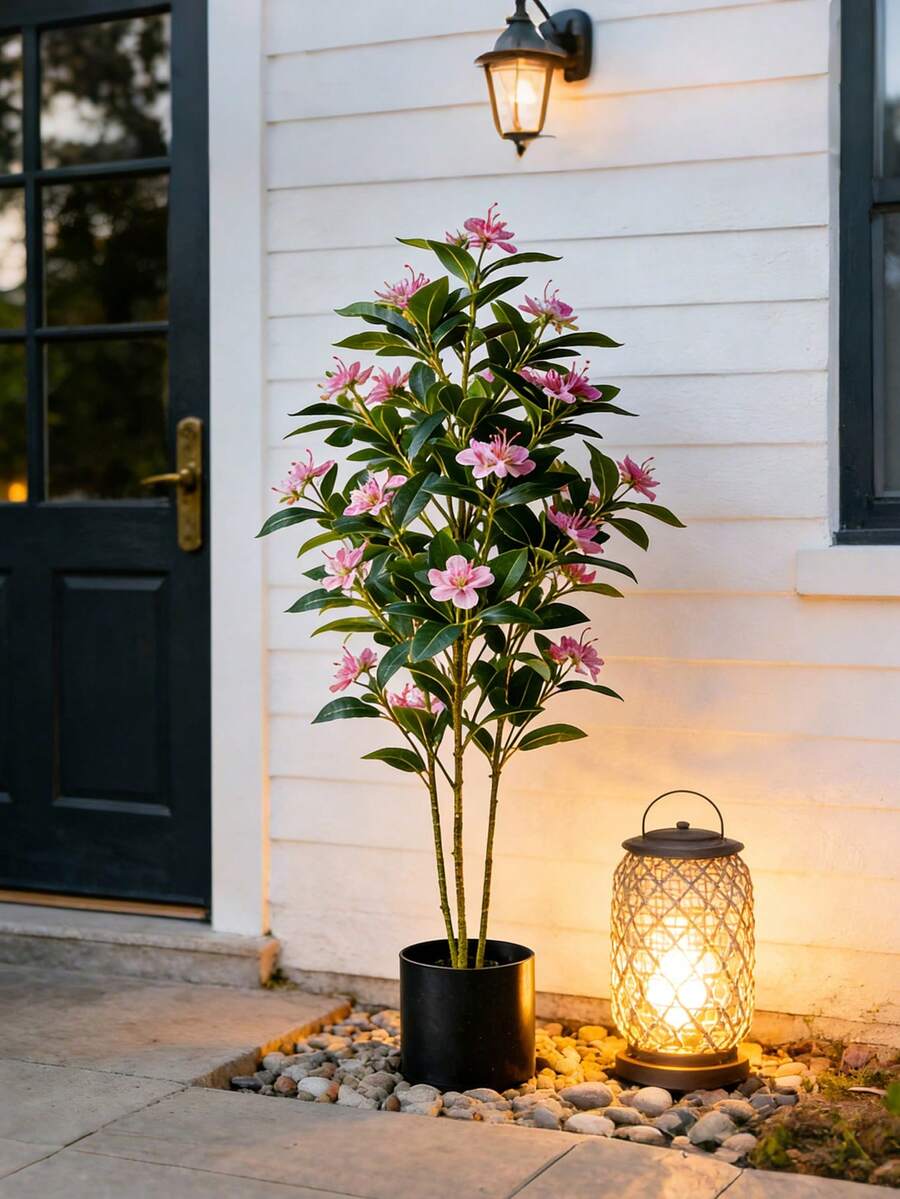 1 pieza Árbol artificial grande de Ficus de 80-120 cm con hojas de palma tropical, ramas de Ficus de plástico falso sin maceta, adecuado para decoración del hogar, jardín, fiesta, Día de San Valentín - Verde - Ver 1
