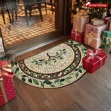 1pc Faux Brick Textured Tree Of Life Half-Round Doormat, Polyester Carpet, Home Porch Decor, Indoor Outdoor Entrance Mat, Modern Outdoor Entrance Rug, Doormat, Small Rug, Welcome Mat, Carpet, Floor Mat, Outdoor Doormat, Kitchen Rug, Home Decor, Front Door Mat, Area Small Rug, Outdoor Mat, Home Decor, Area Rug, Garden Carpet, Washable Rug - Multicolor - View 4
