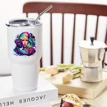 30oz Stainless Steel Tumbler Black White Options,  Colorful Galaxy Woman With Stars And Waves Graphic Cups, Insulated Travel Coffee Mug With Lid And Straw , Double Wall Vacuum Reusable Travel Cups, Funny Birthday Party Gift For Women & Men - trắng - Xem 2