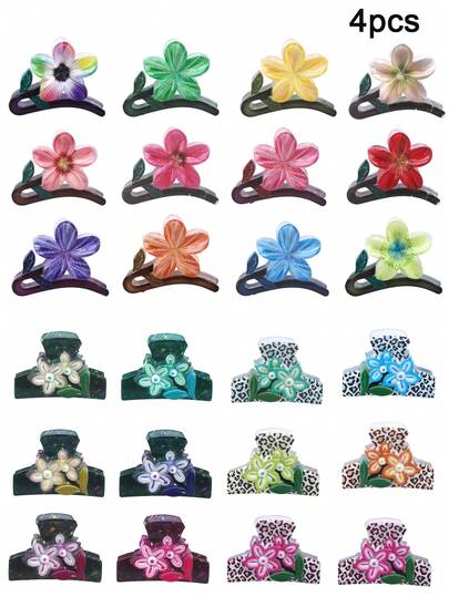 4个大号印花发夹，女士时尚发饰，适合日常、海滩、派对、通勤，简约清新波西米亚风格发夹