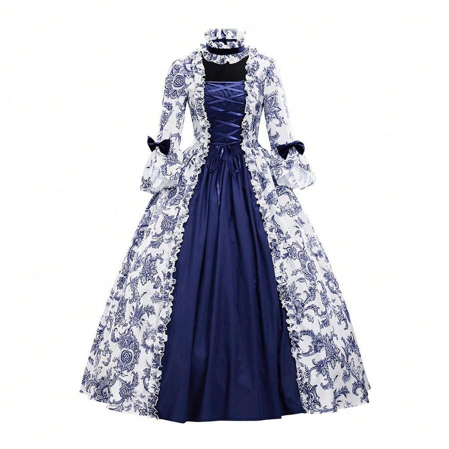European And American Hot Style Medieval Victorian Court Dress Renaissance Gothic Trumpet Sleeve Dress   Regency Dress Cosplay Renaissance Outfit Women Regency Era Dress Vestidos Elegantes Vestidos Vestidos De Fiesta Vestidos De Mujer Elegantmaxidress Dress For Women  Dresses For Women - 藍色 - 查看 1